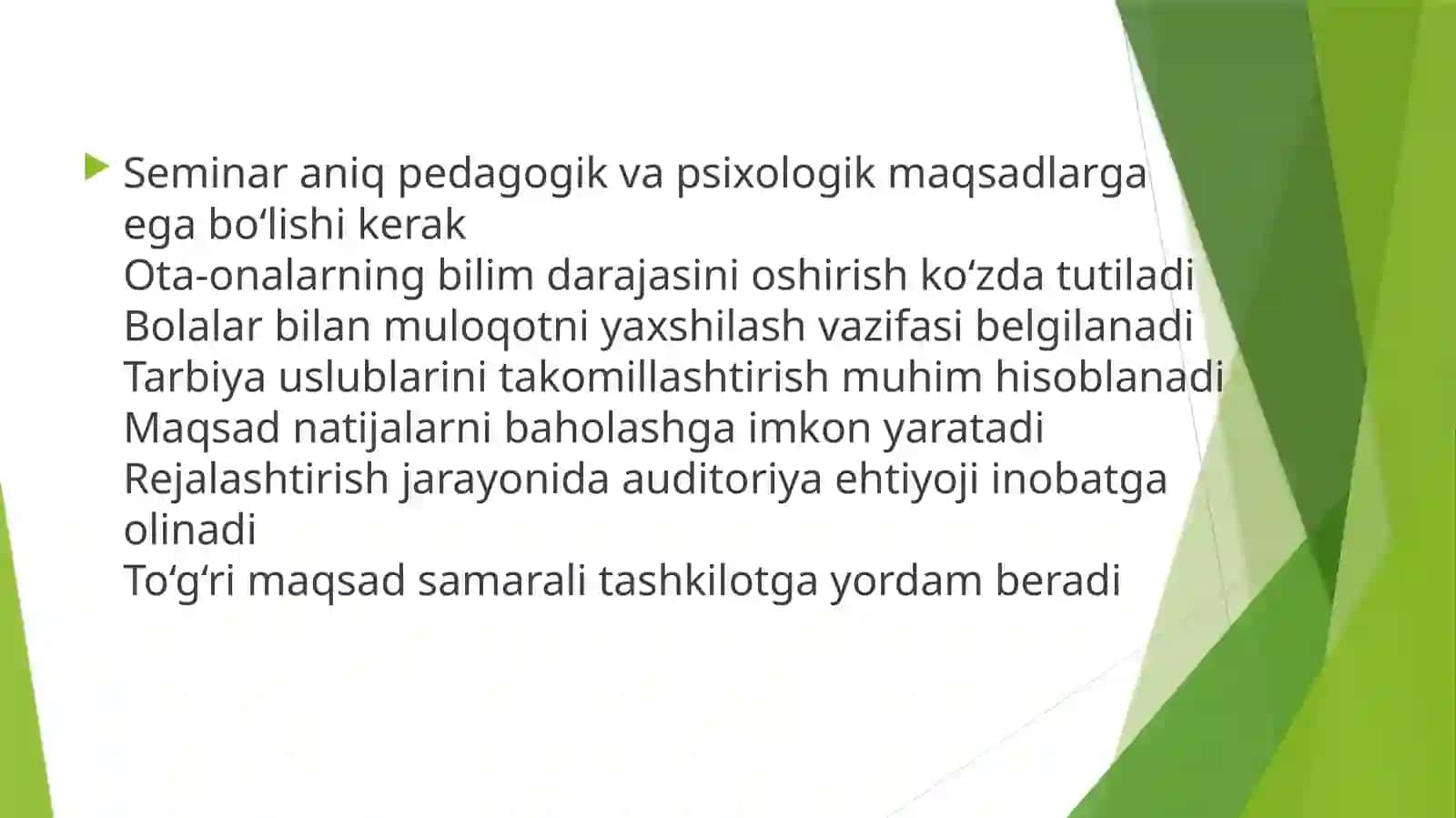 Ota-onalar uchun psixologik-ma'rifiy seminar loyihasi 4