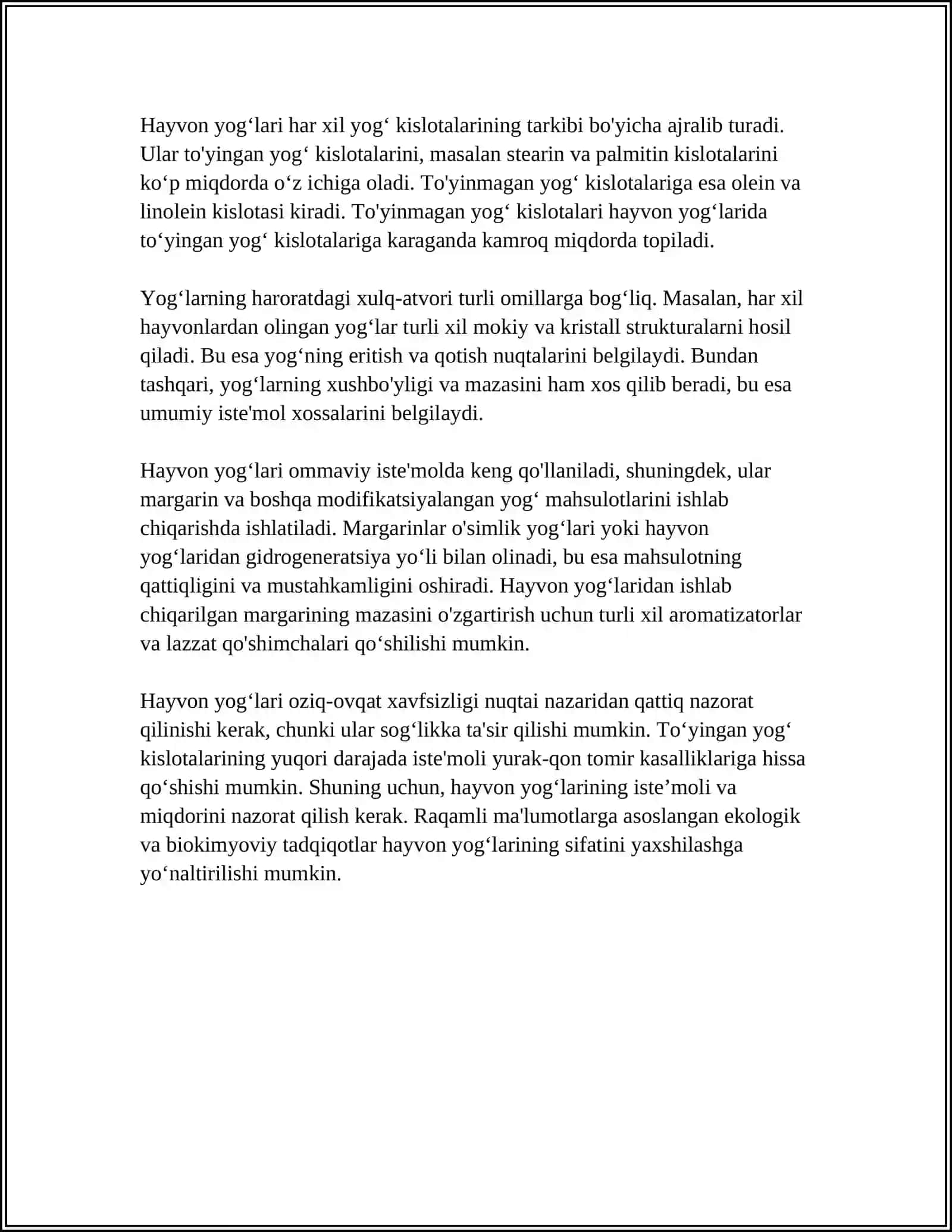 HAYVON YOGʻLARI VA MARGARINLARNING ISTEʼMOL XOSSALARI VA TOVARSHUNOSLIK TAVSIFI 4