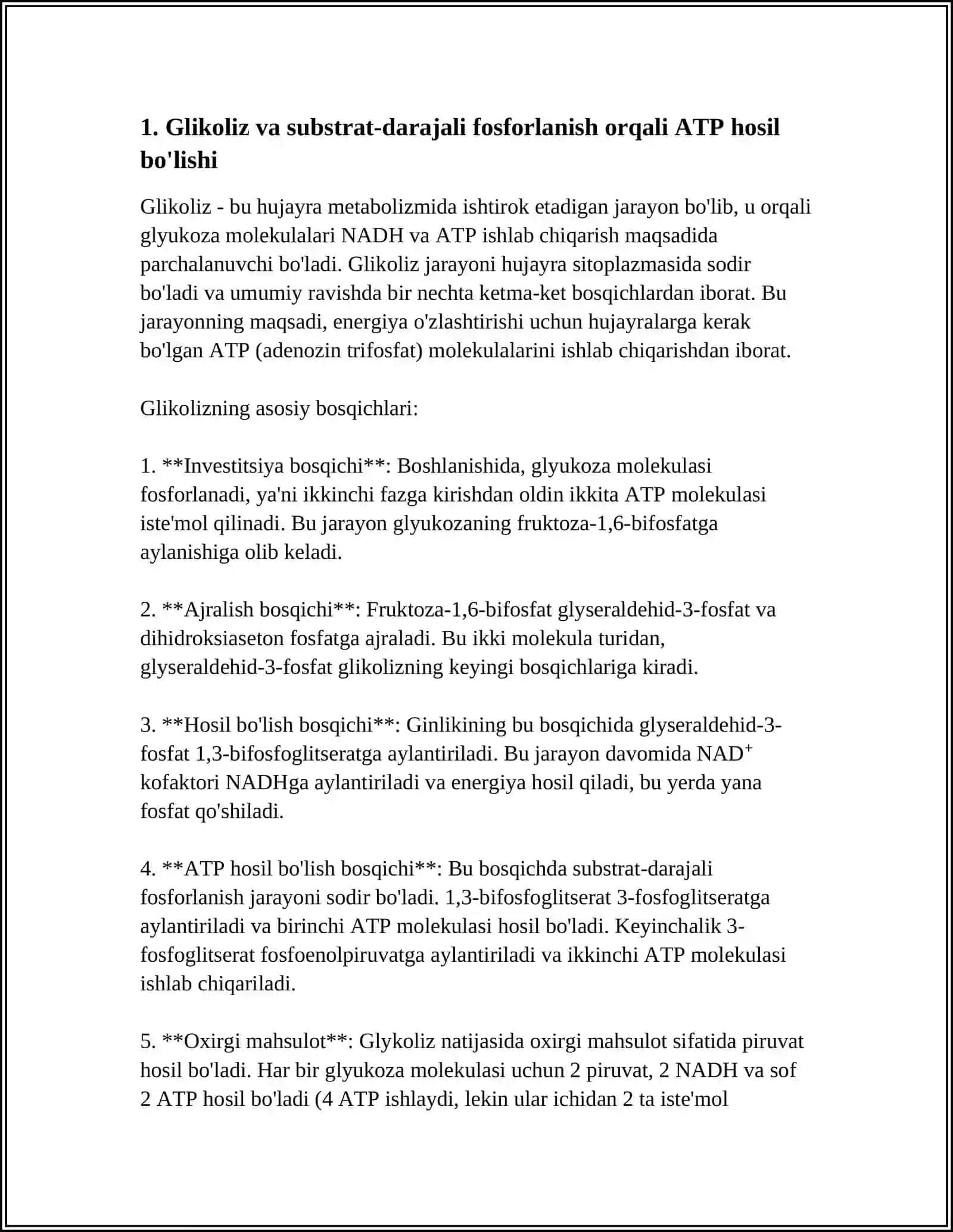 METABOLIZM JARAYONIDA ENERGIYA XOSIL BÖLISHI VA SARFLANISHI 4