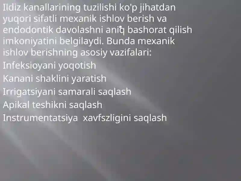 Ildiz kanallariga mexanik ishlov berishda qollaniladigan asboblarni standartlashtirish 4