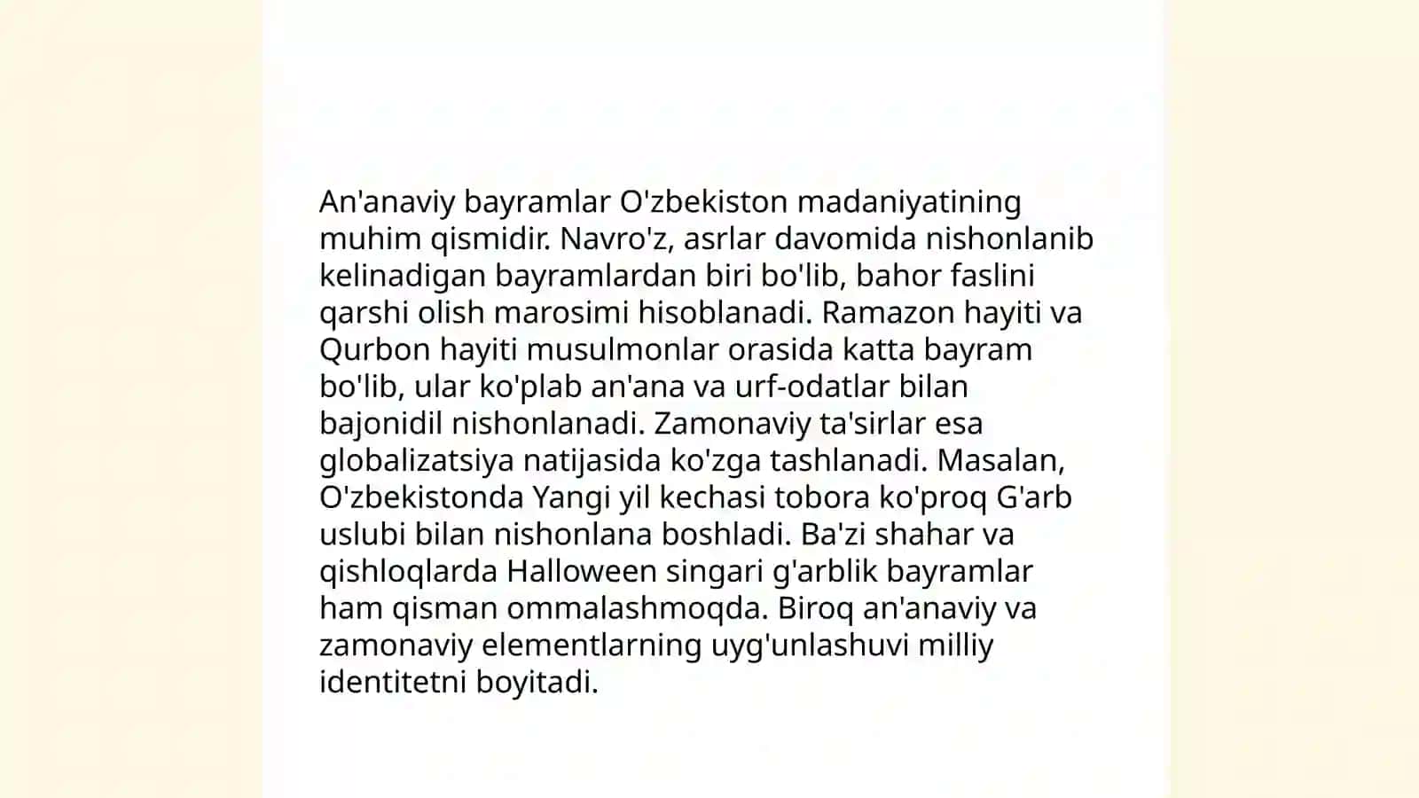 Ma’naviy madaniyatdagi transformatsiyalar (xalqlarning urf-odatlari va marosimlarida ro‘y bergan o‘zgarishlar xususida referat tayyorlash) 4