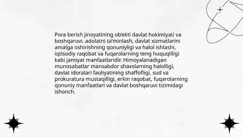 Pora berish jinoyati tushunchasi, jinoyat tarkibi, javobgarlikni og’irlashtiruvchi turlari 4