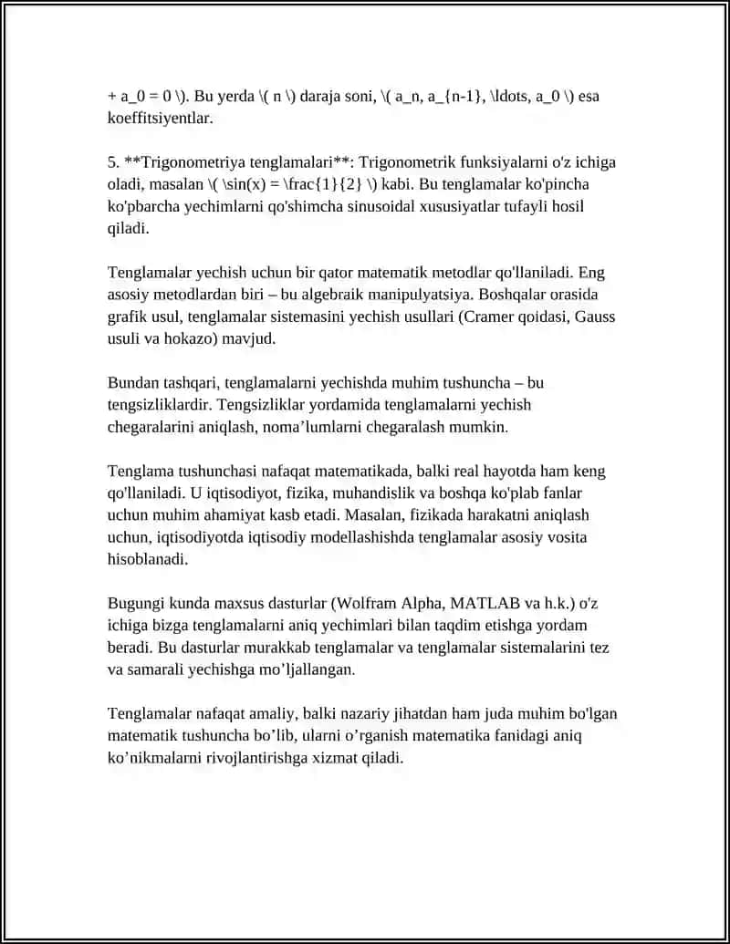 BOSHLANG‘ICH SINFDA TENGLAMALAR 4
