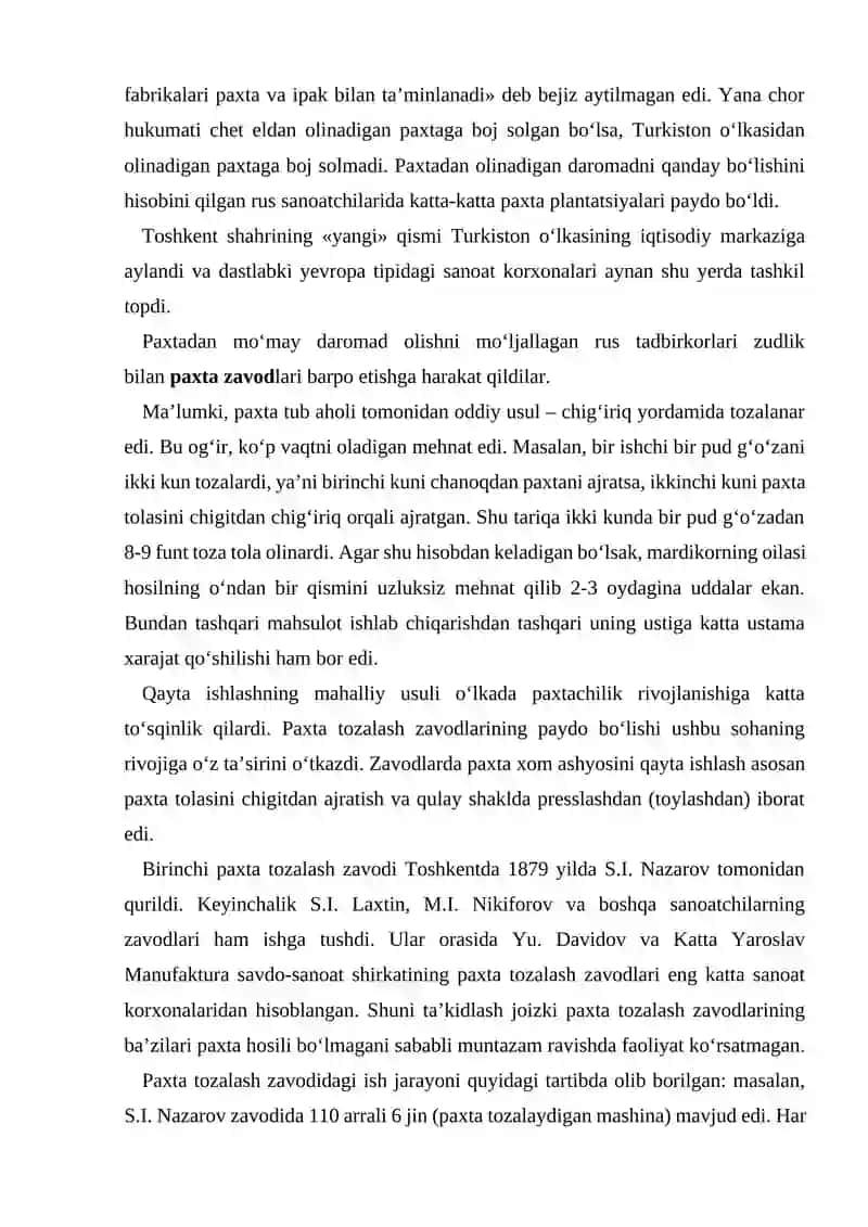 XIX asr oxiri XX asr boshlarida Turkiston o'lkasida sanoat korxonalarini 4