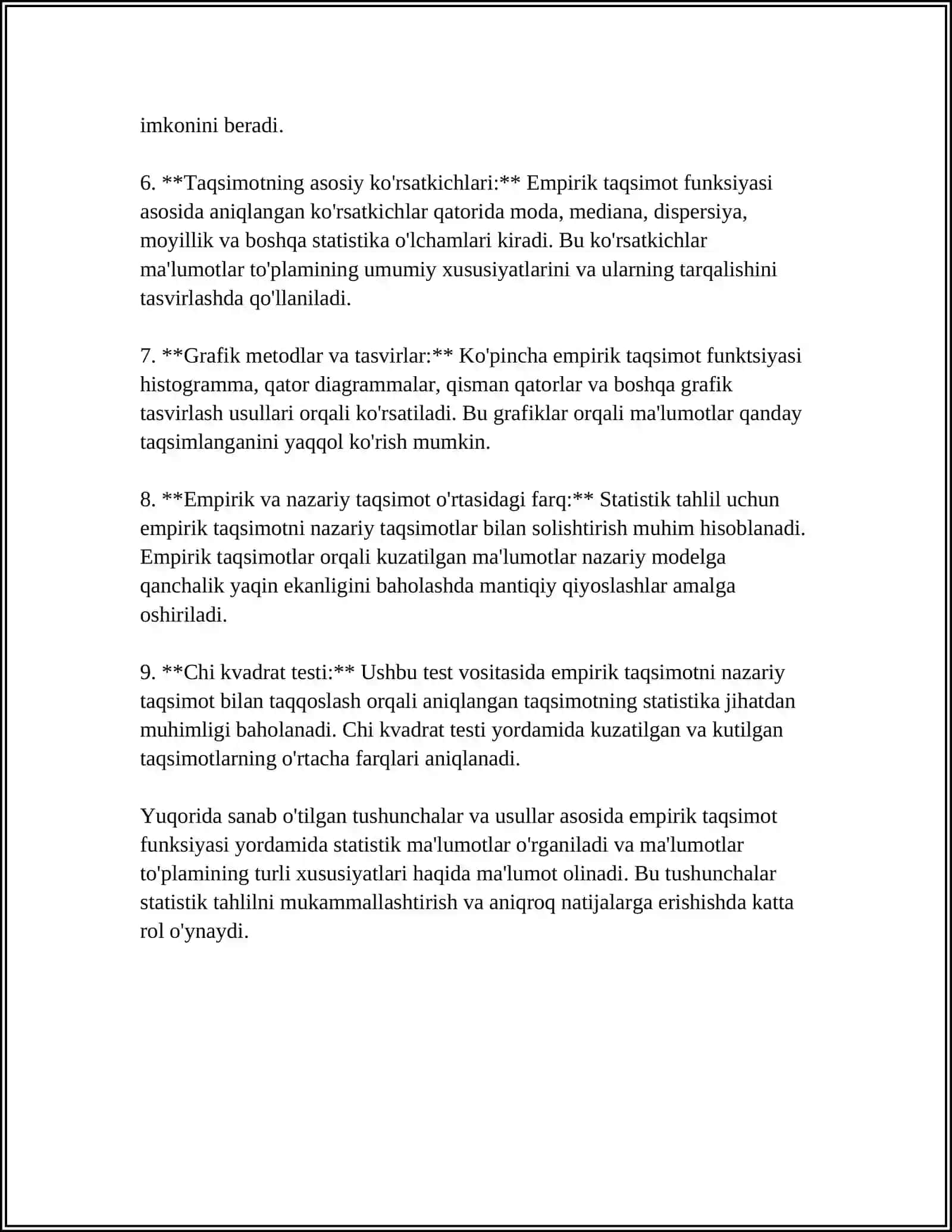 MUSTAQIL ISH Mavzu: EMPIRIK TAQSIMOT FUNKSIYA 4