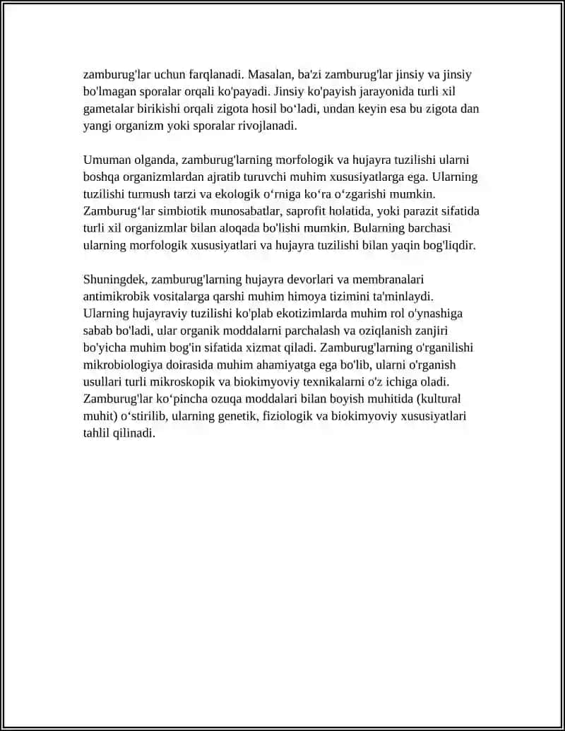 ZAMBURUG'LAR, SODDA JONIVORLAR MIKROBIOLOGIYASI. ULARNING MORFOLOGIYASI STRUKTURASI VA ULARNI O'RGANISH USULLARI 4