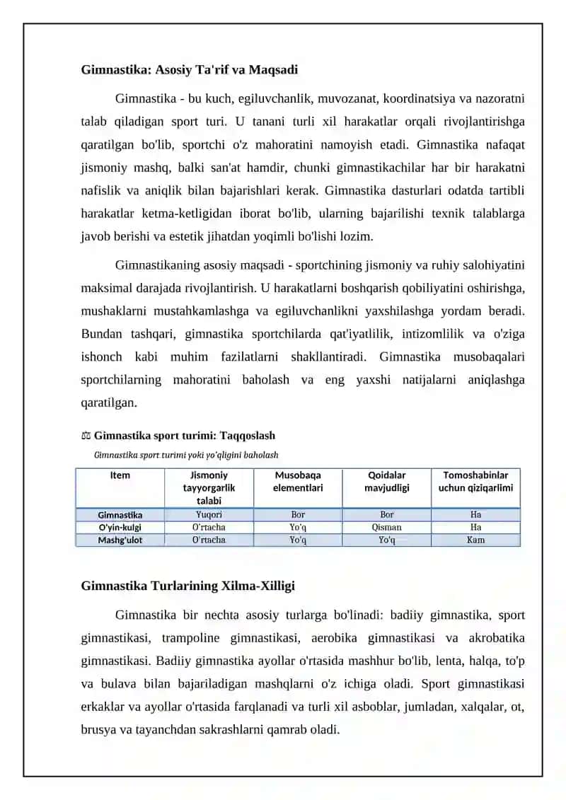 Gimnastika: Ta'rifi, Turlari va Talablar 4