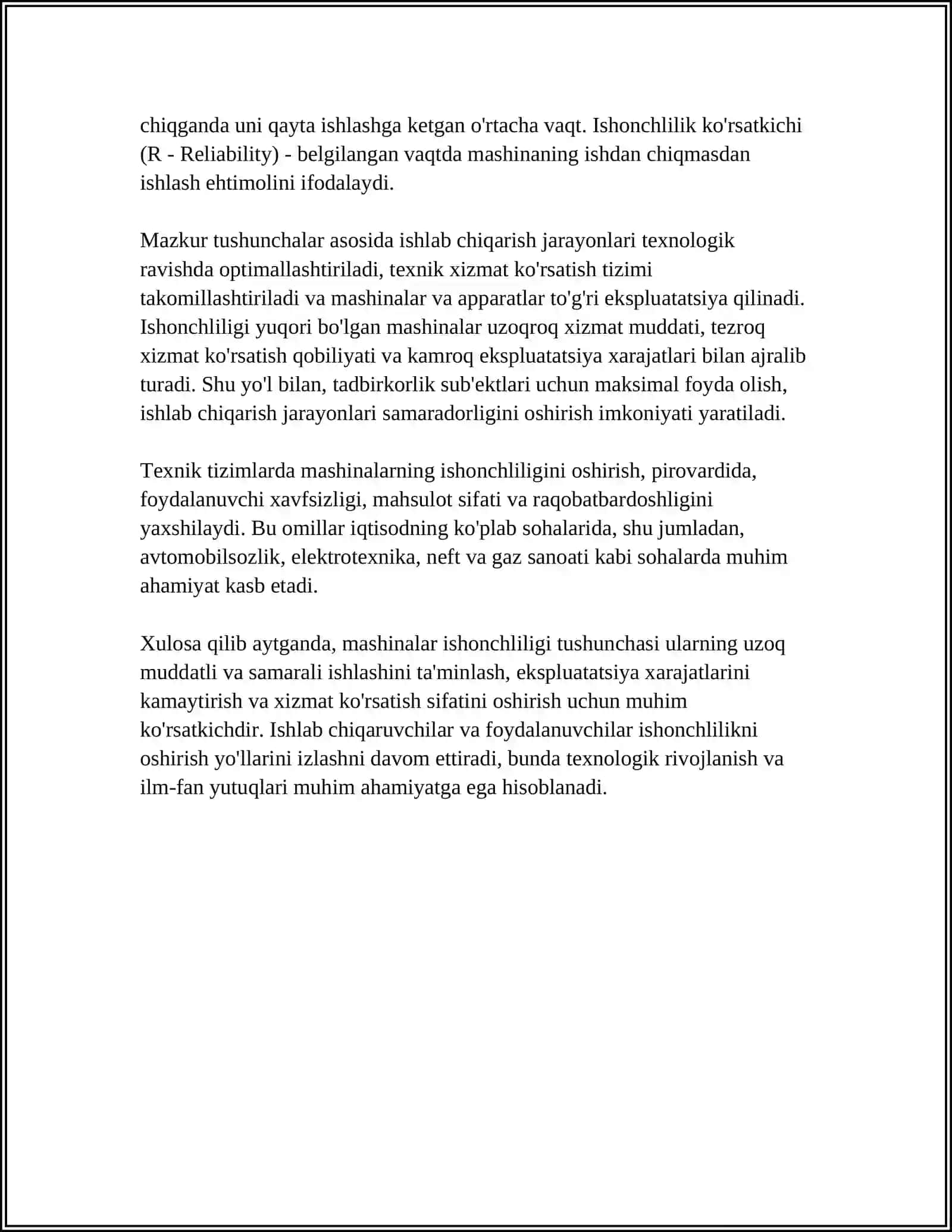 MASHINALAR ISHONCHLILIGI HAQIDAGI AXBOROTNING O‘Z VAQTIDA BERILISHI VA UZLUKSIZLIGI 4