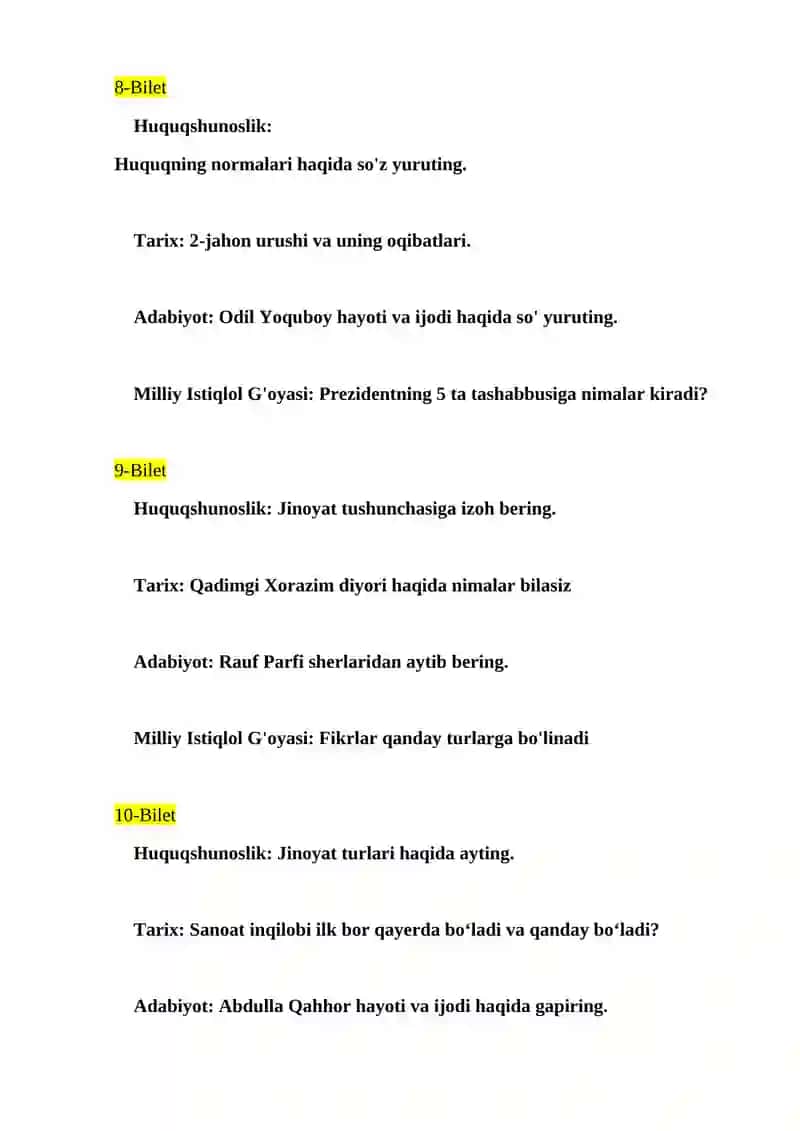 O'zbekiston Respublikasi Ichki ishlar vazirligi akademiyasiga o'tkan yillari tushgan suhbat savollari 4