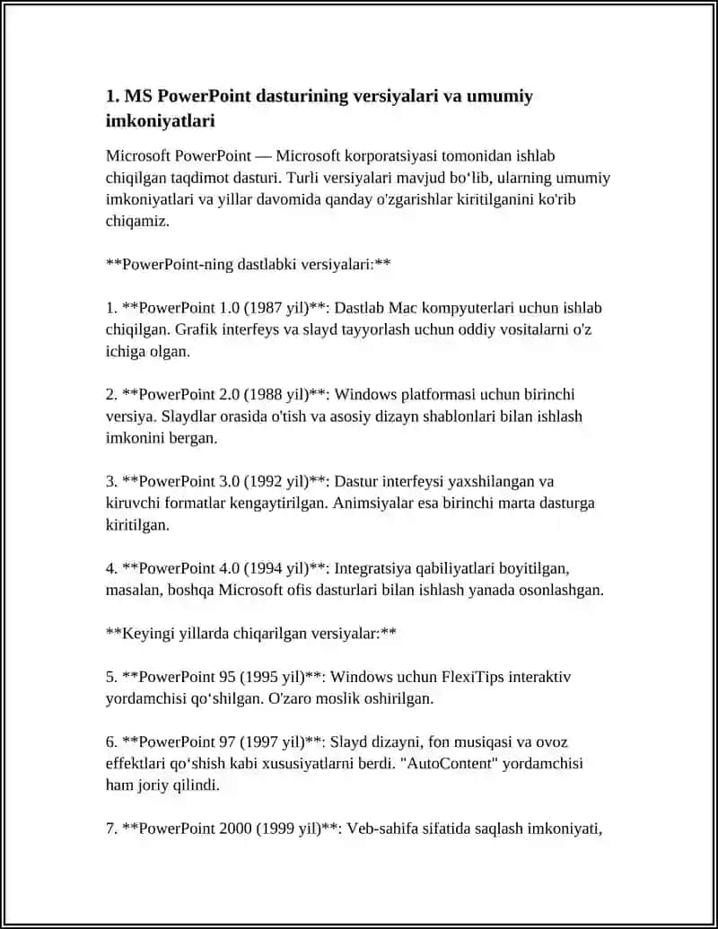 MS POWER POINT NING DASTURIY TA'MINOTI VA UNING KENG IMKONIYATLARI 4