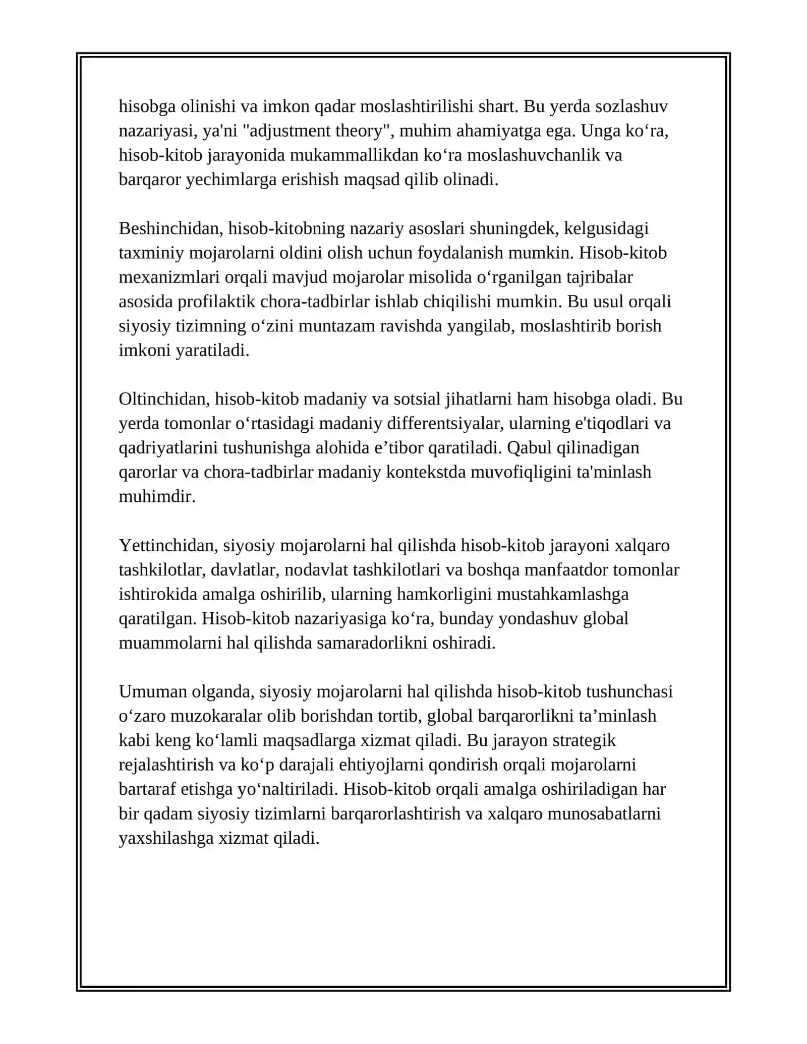 SIYOSIY MOJAROLARNI HAL QILISHDA HISOB-KITOB, OGOHLANTIRISH VA TARTIBGA SOLISHNING NISBATI 4