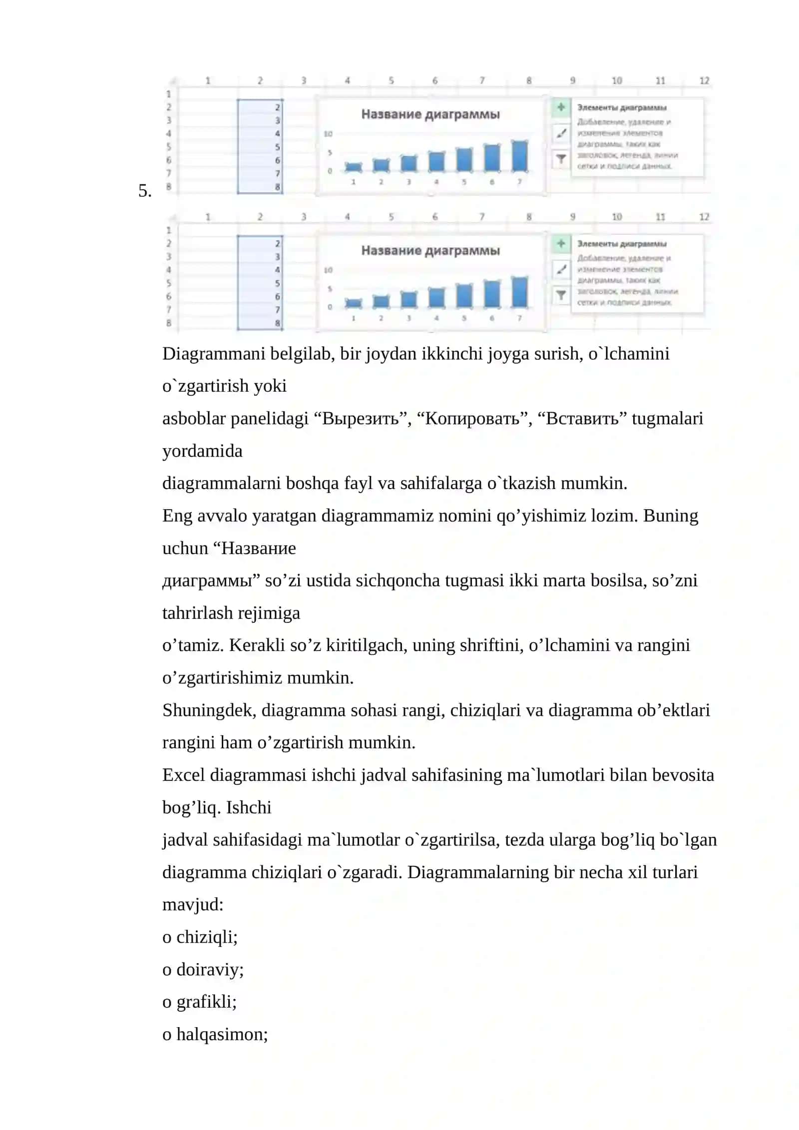 Excel daturida diagrammalar bilan ishlash 4