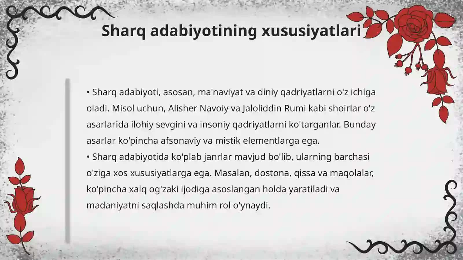 Sharq va G'arb adabiyotidagi umumiy va farqli jihatlari 4