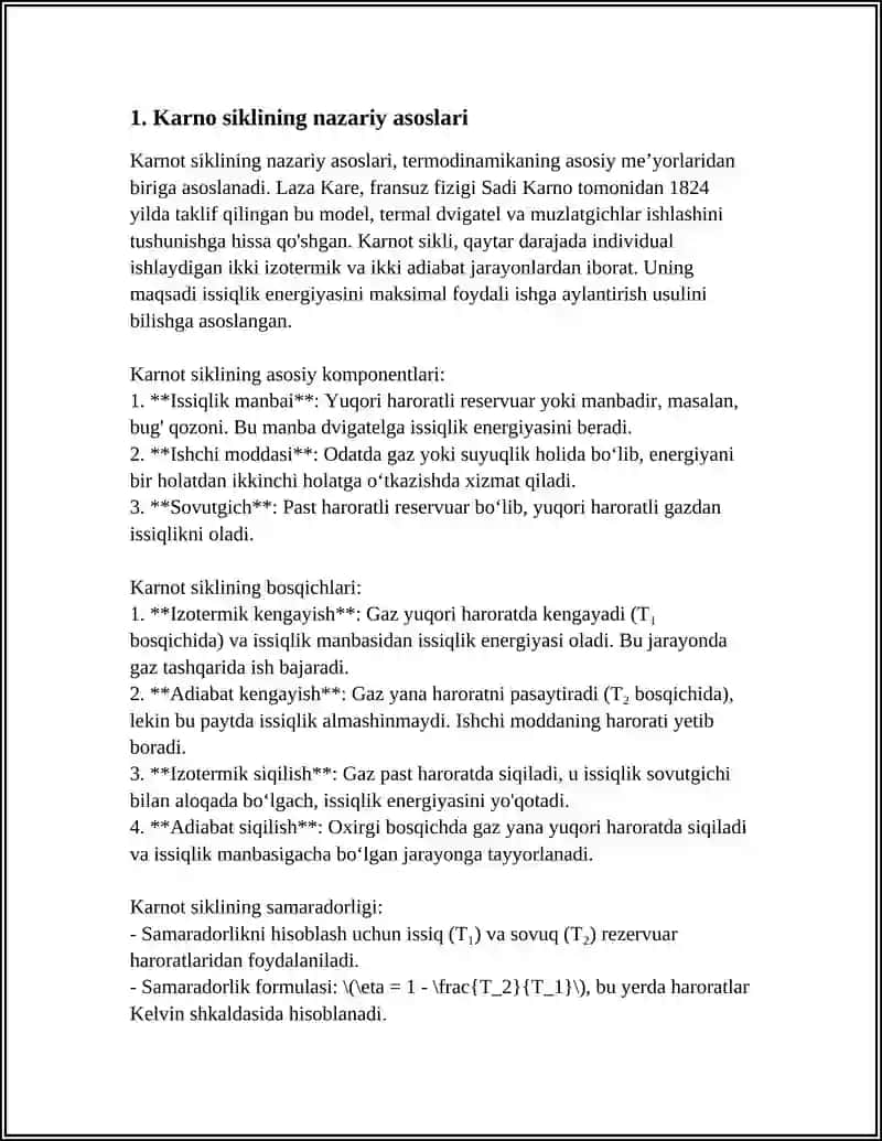 ISSIQLIK DVIGATELLARI VA SOVUTGICH MASHINALAR. KARNO SIKLI 4
