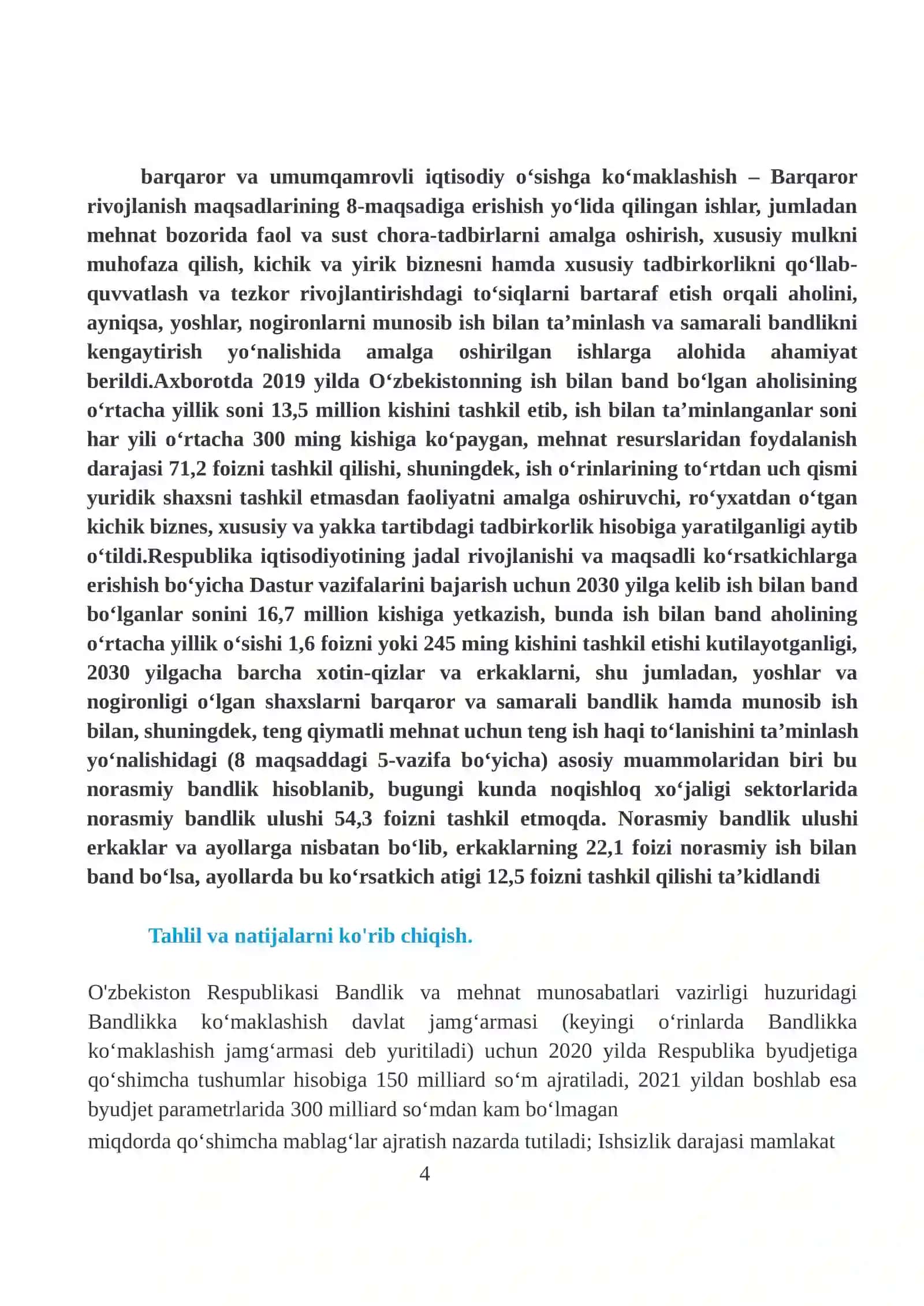 O’ZBEKISTONDA ISHSIZLIK MUOMMOSI VA UNI BARTARAF ETISH 4