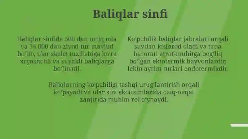 Hayvonot olamida sinf, tur va avlod. Baliqlar. Sudralib yuruvchilar. Qushlar. 4