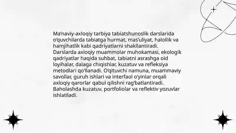 Tarbiya va ijtimoiy tarbiya va ularning turlari va tabiatshunoslik darslarida ulardan foydalanish 4