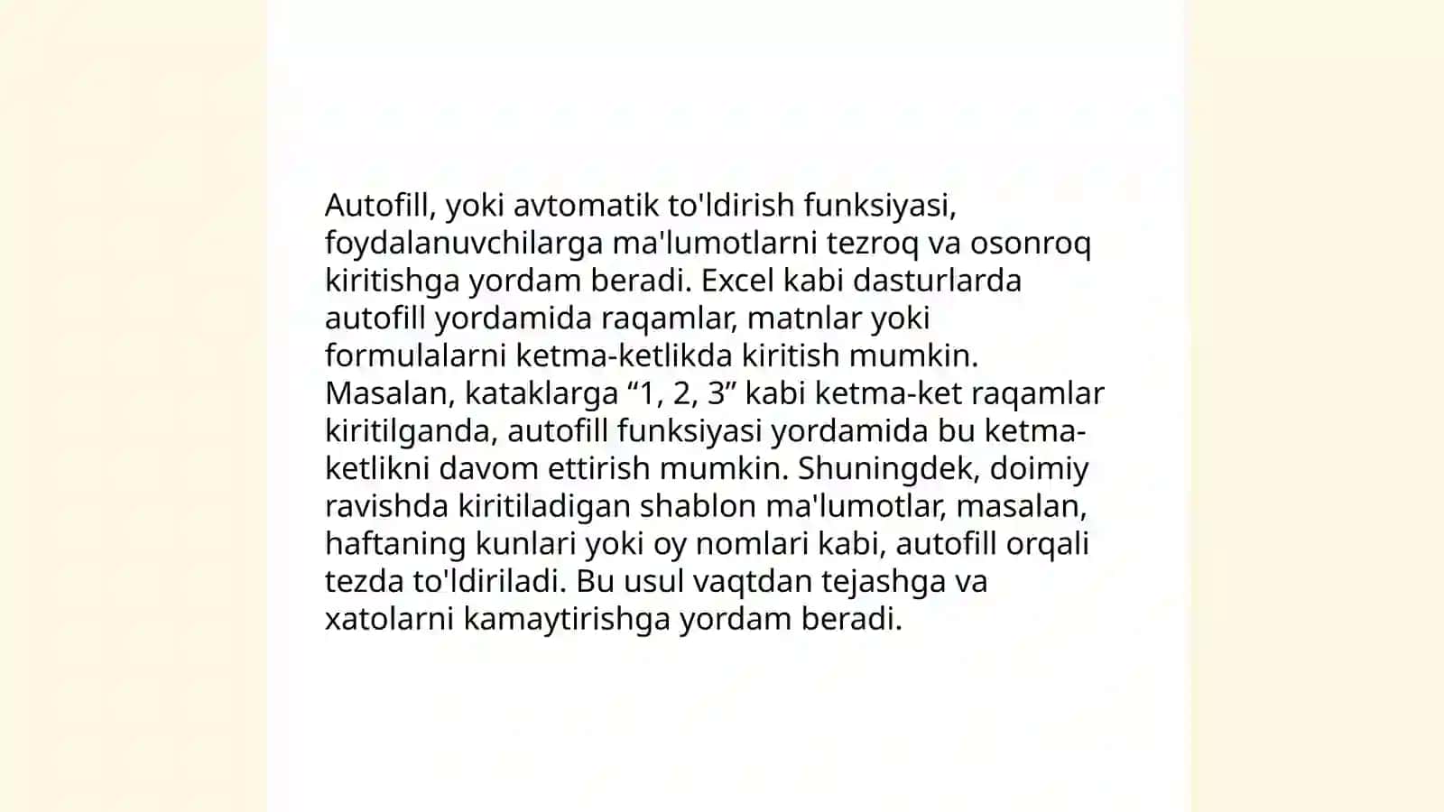 Excel dasturida avtotoʻldirishlar va avtohisoblashlar 4