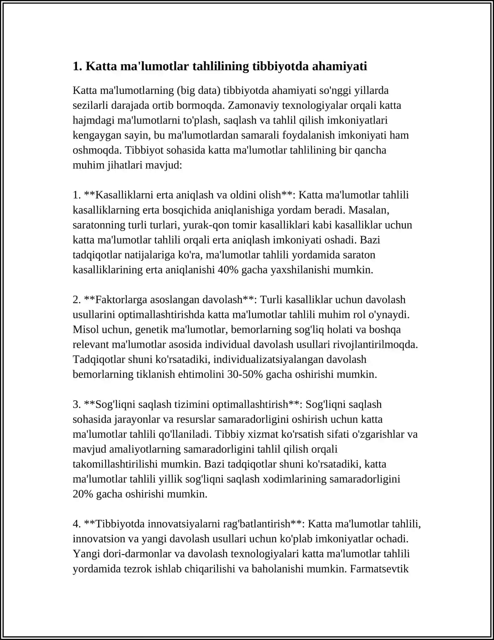 TIBBIYOT SOHASIDA BIG DATA TAHLILI VA PROGNOZLASH 4