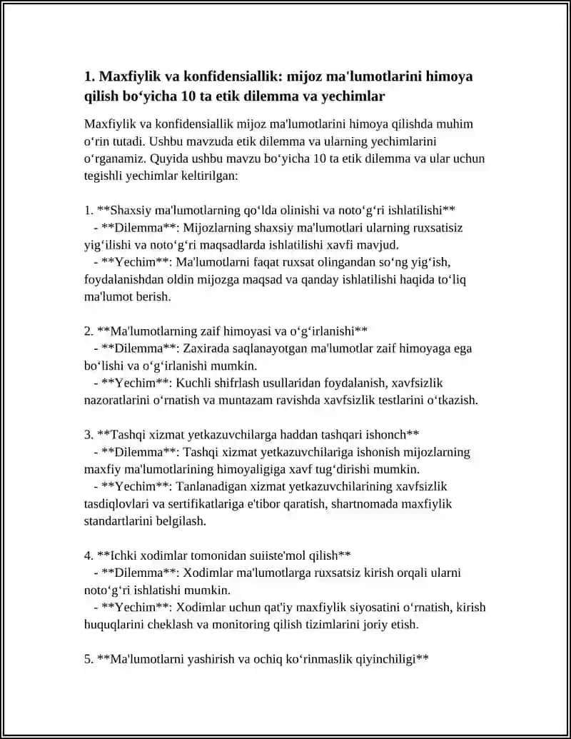 AQSH (AMERIKA PSIXOLOGLAR ASOSSATSIYASI) ETIKA KODEKSI ASOSIDA 10 TA ETIK DILEMMAGA YECHIM TAKLIF QILISH 4