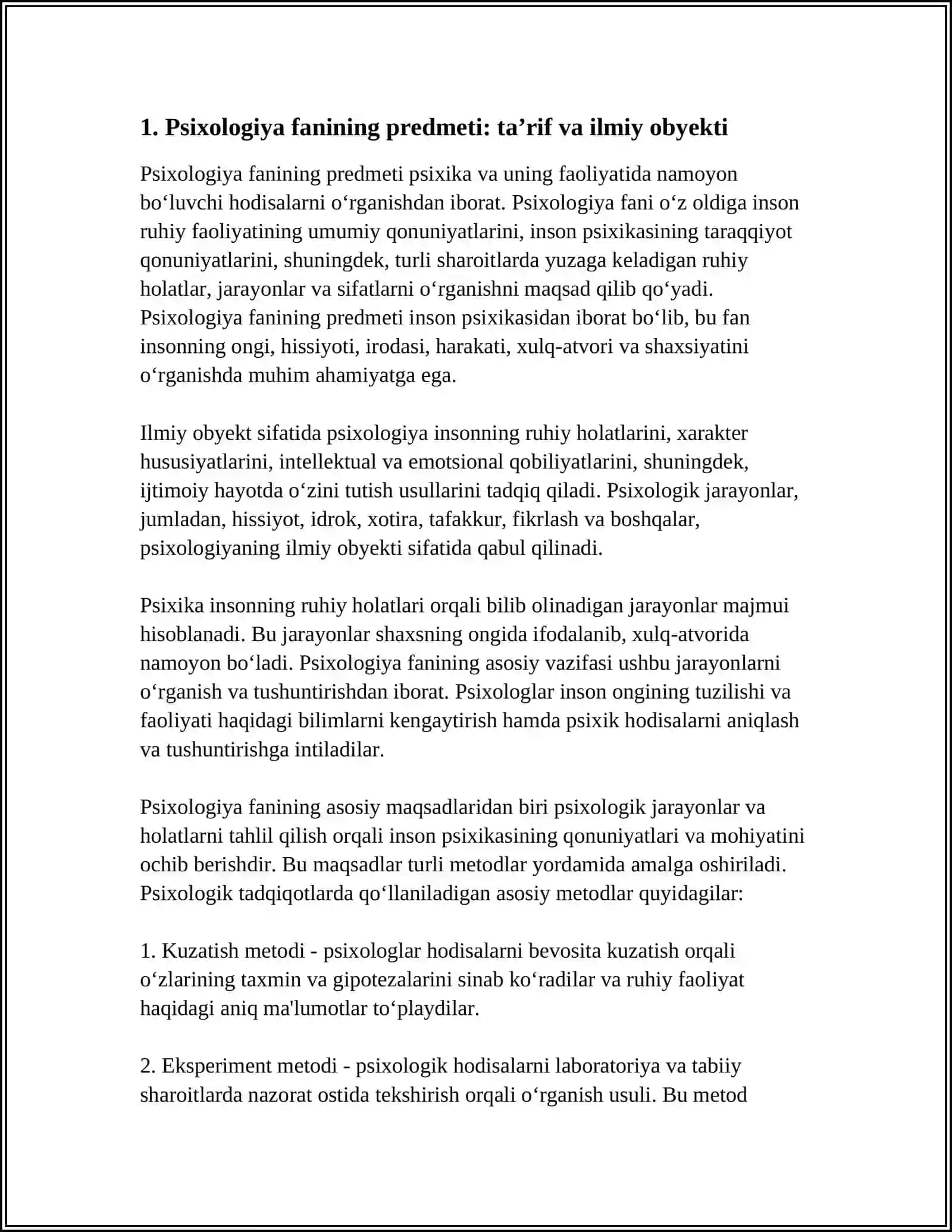 PSIXOLOGIYA FANINING PREDMETI VAZIFALARI VA ASOSIY TADQIQOT METODLARI 4