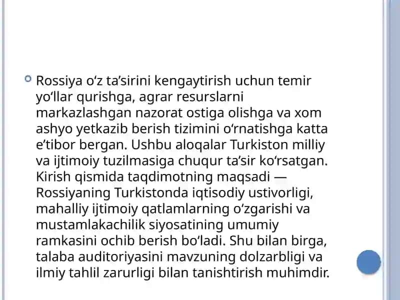 Turkiston XX asr boshlarida ( 1900 - 1917 ) XX asr boshlarida Rossiya Imperiyasining Turkistondagi ijtimoiy - iqtisodiy siyosati 4