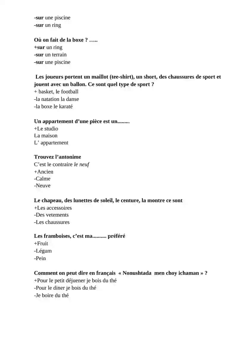 Test Fransuz tili 4