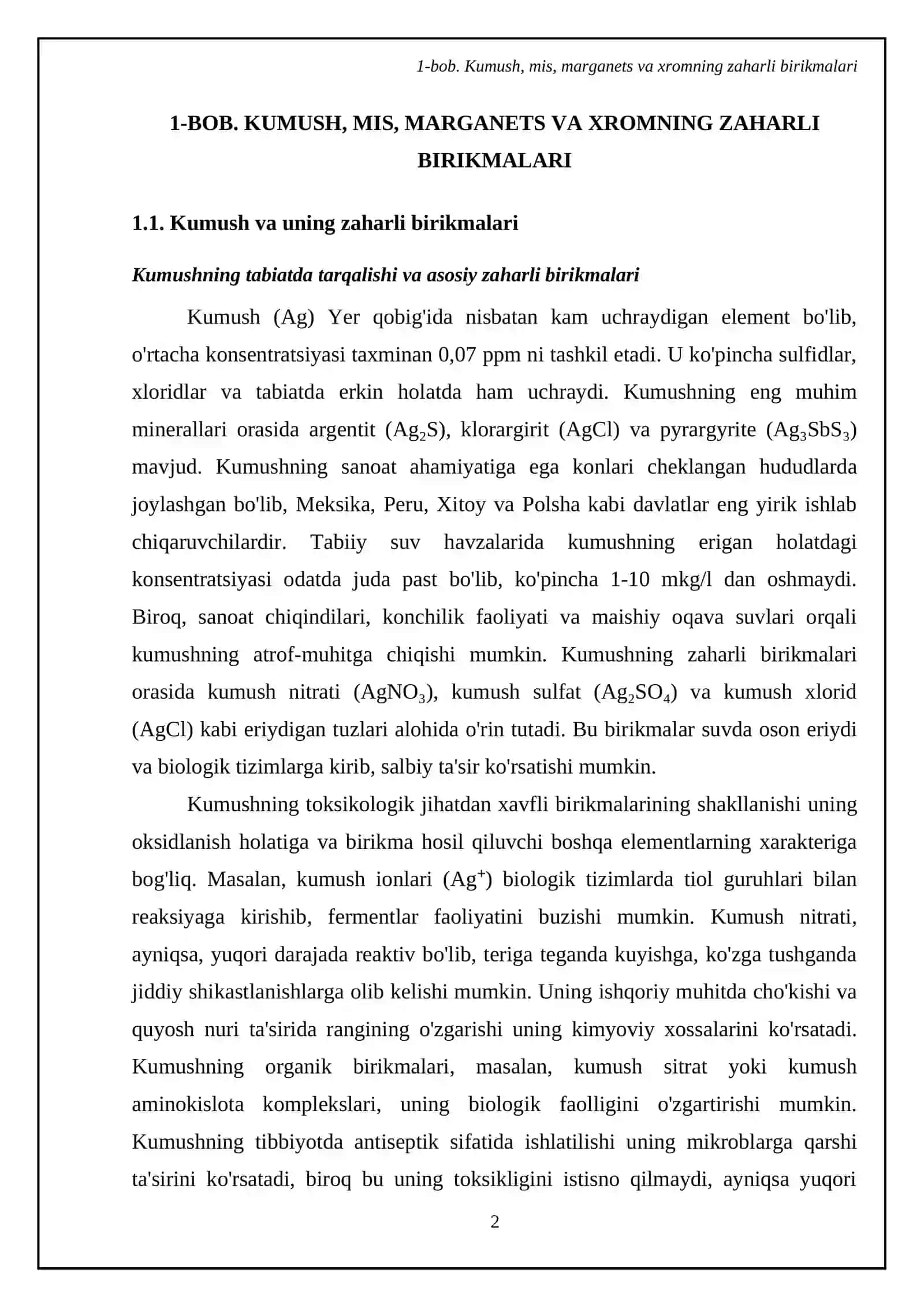 Kumush, mis, marganets va xromning zaharli birikmalari 4