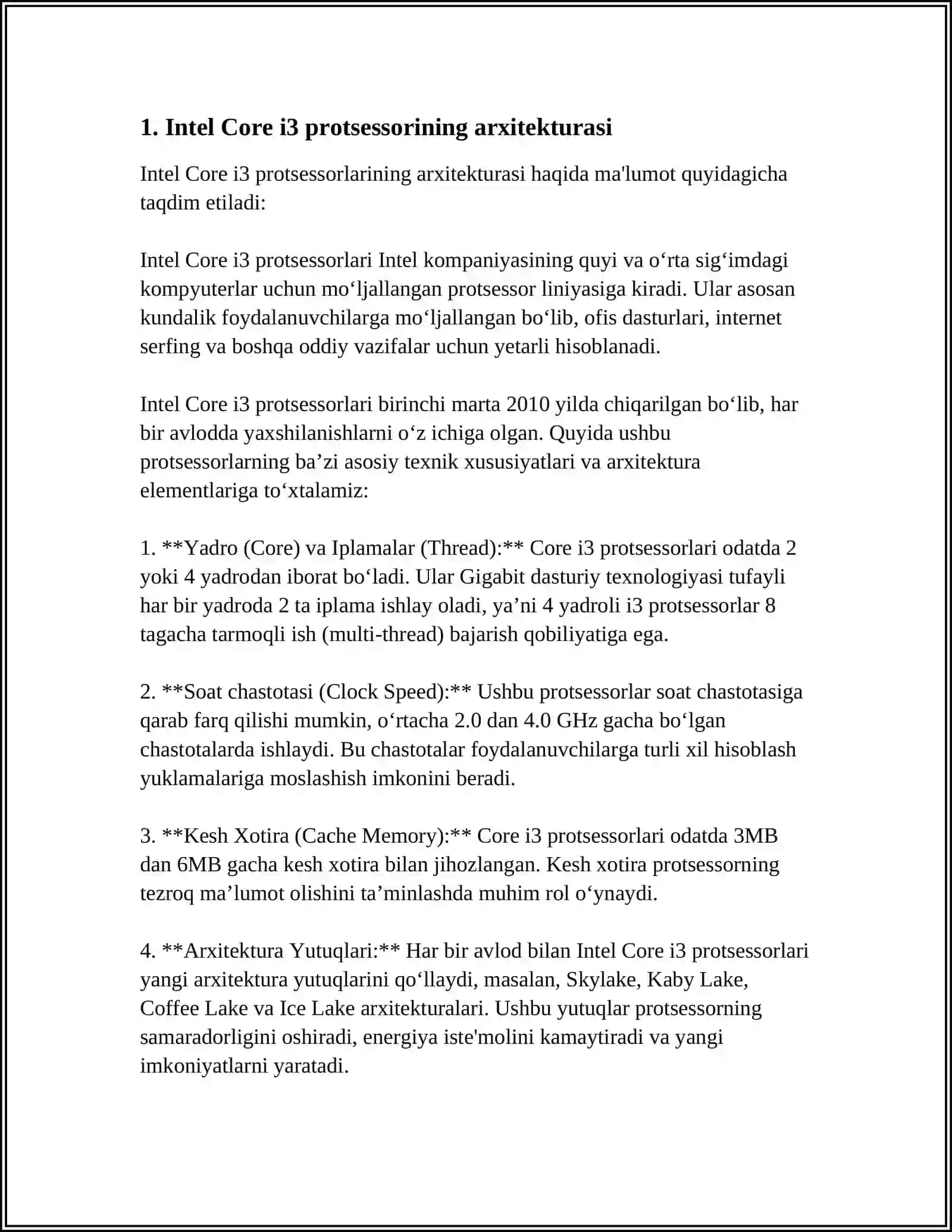 INTEL CORE I3 PROTSESSORINING TARKIBIY VA FUNKTSIONAL TASHKIL ETILISHI 4