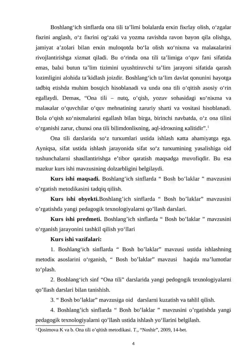 3-sinfda “Bosh bo’laklar” mavzusini o’rgatishda yangi pedagogik texnologiyalardan foydalanish 4