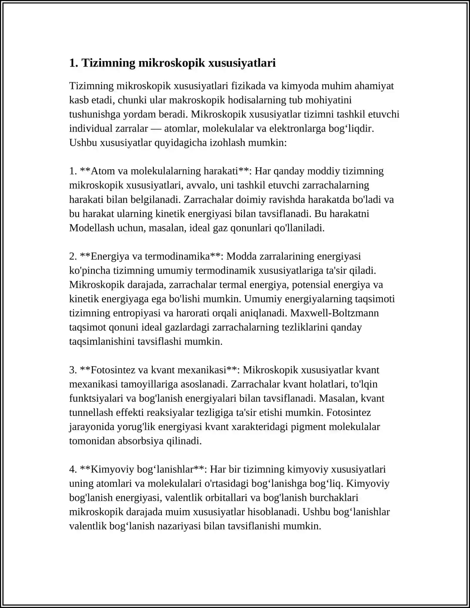 TIZIMNING MIKROSKOPIK XUSUSIYATLARINI O‘RGANISHDA STATISTIC VA TERMODINAMIK USULLAR. IDEAL GAZ QONUNLARI. IDEAL GAZNING HOLAT TENGLAMASI. MOLEKULYAR KINETIK NAZARIYANING ASOSIY TENGLAMASI 4