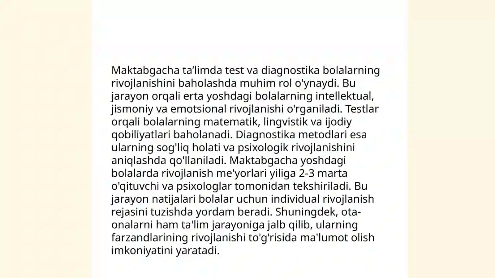 Goʻdaklar va maktabgacha yoshdagilarni testdan oʻtkazish 4