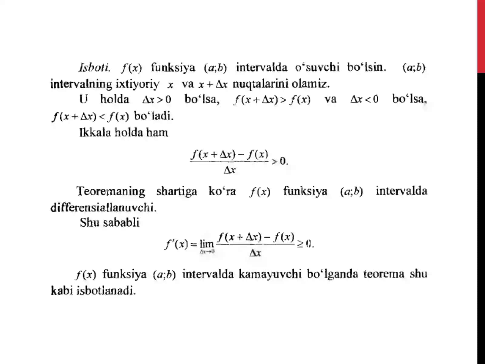FUNKSIYANING MONOTONLIGI, KRITIK VA EKSTREMUM NUQTALARI. FUNKSIYA GRAFIGINING BOTIQLIGI VA QAVARIQLIGI, BURILISH NUQTALARI 4