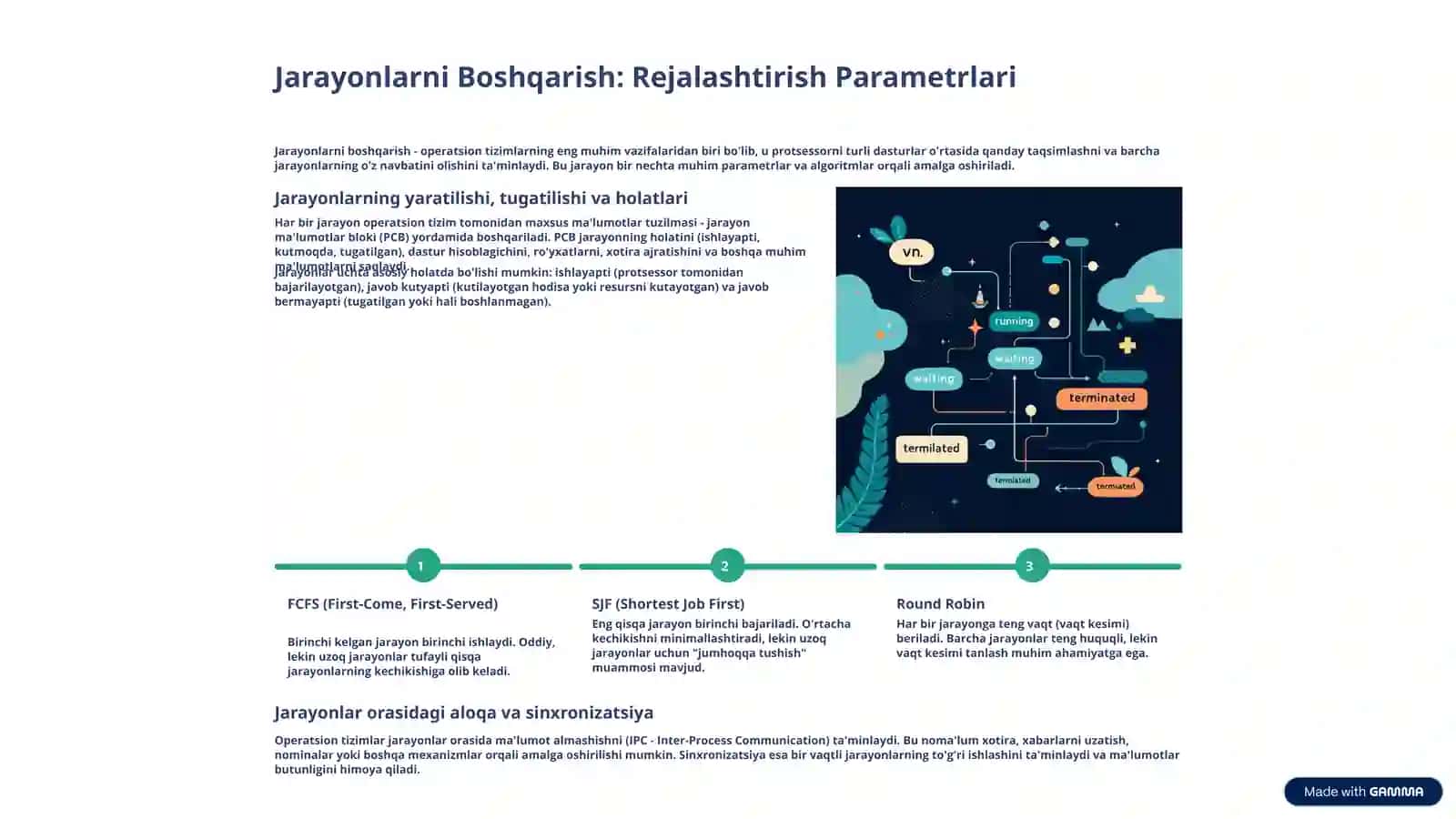 Operatsion tizimlarning jarayonlari boshqararuvini rejalashtirish parametrlari va rivojlantirish ko’rsatkichlari 4