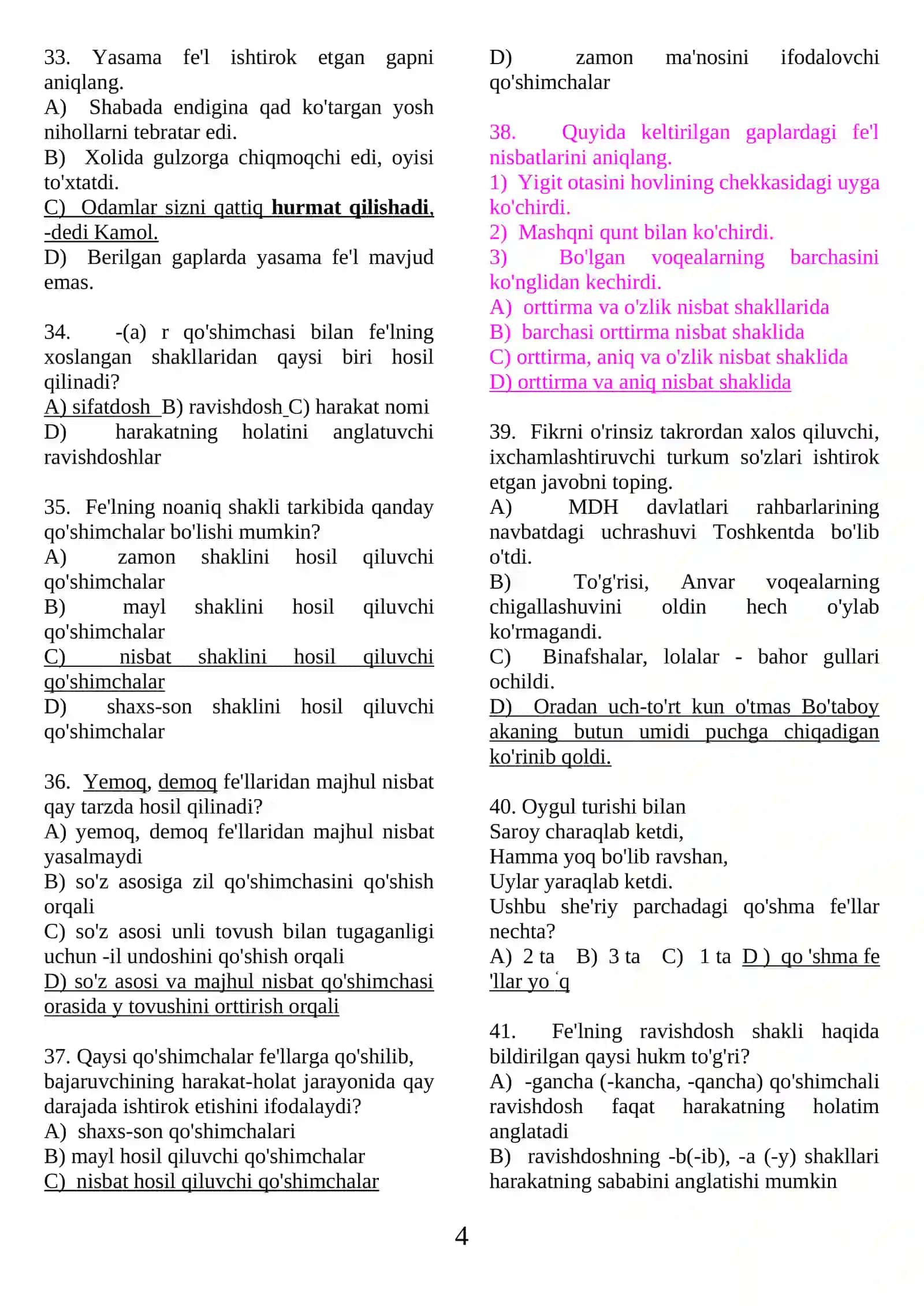 Fe’l test ona tili. 4
