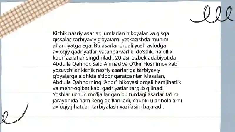 Kichik nasriy asarlar va didaktik yondashuv 4