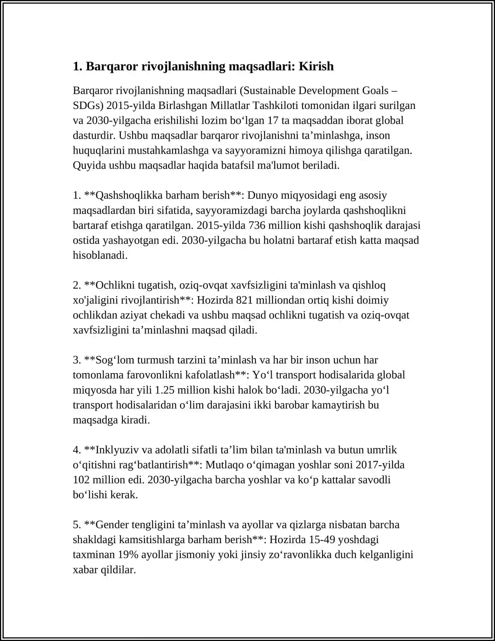 BARQAROR RIVOJLANISH MAQSADLARI-INSON,JAMIYAT VA MAMLAKATNING BARQAROR JIVOJLANISH OMILI 4