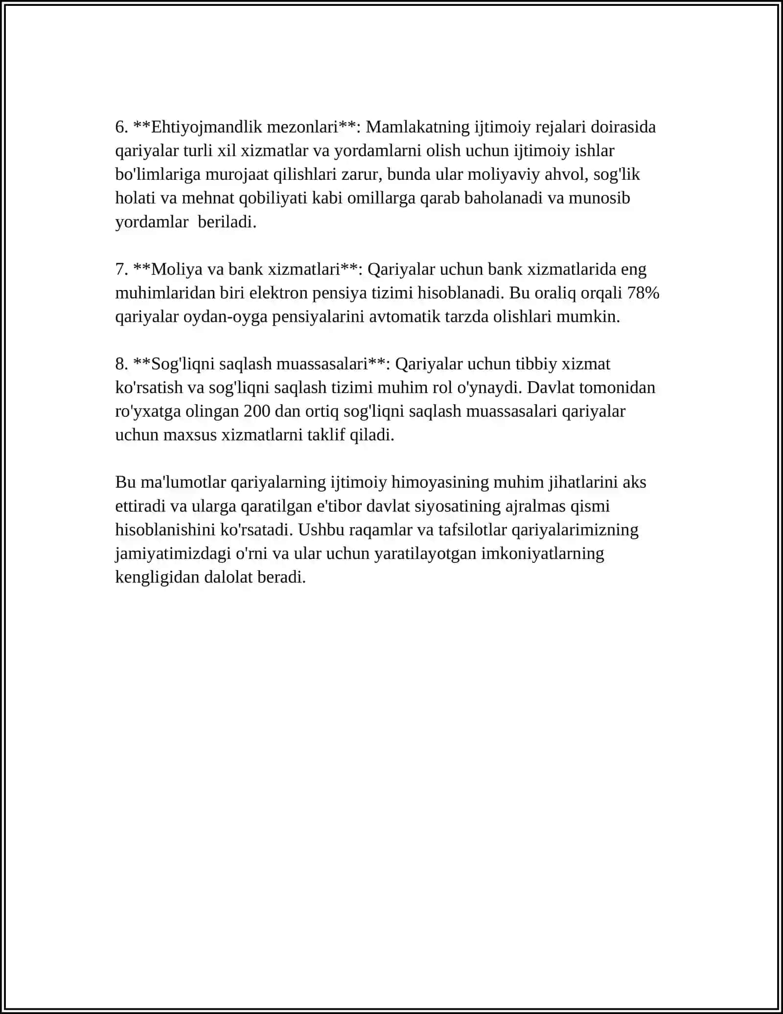 REFERAT Mavzu: AHOLINING IJTIMOIY HIMOYASI VA GERONTOLOGIYA 4