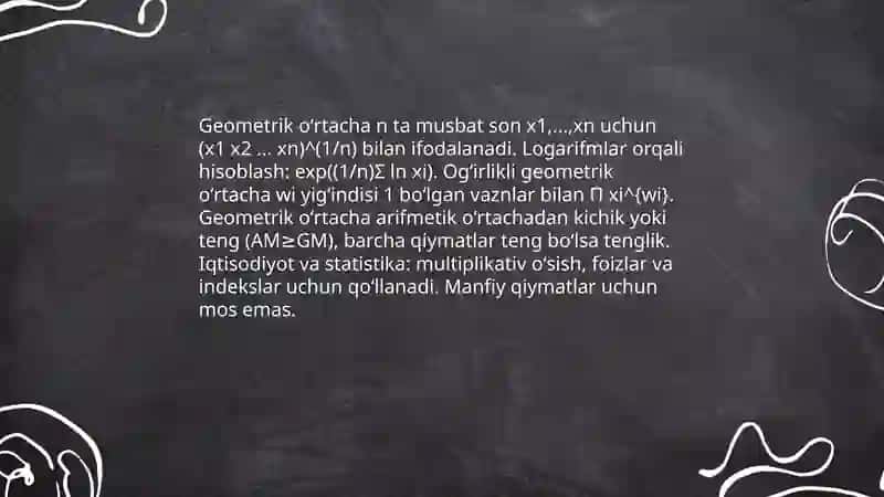 Arifmetik oʻrtacha (oʻrtacha qiymat) 4