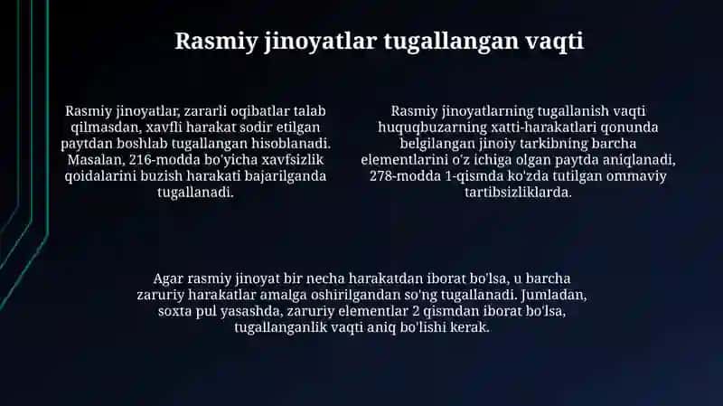 Moddiy, formal va kesik tarkibli jinoyatlarning tamom bo‘lish vaqti 4