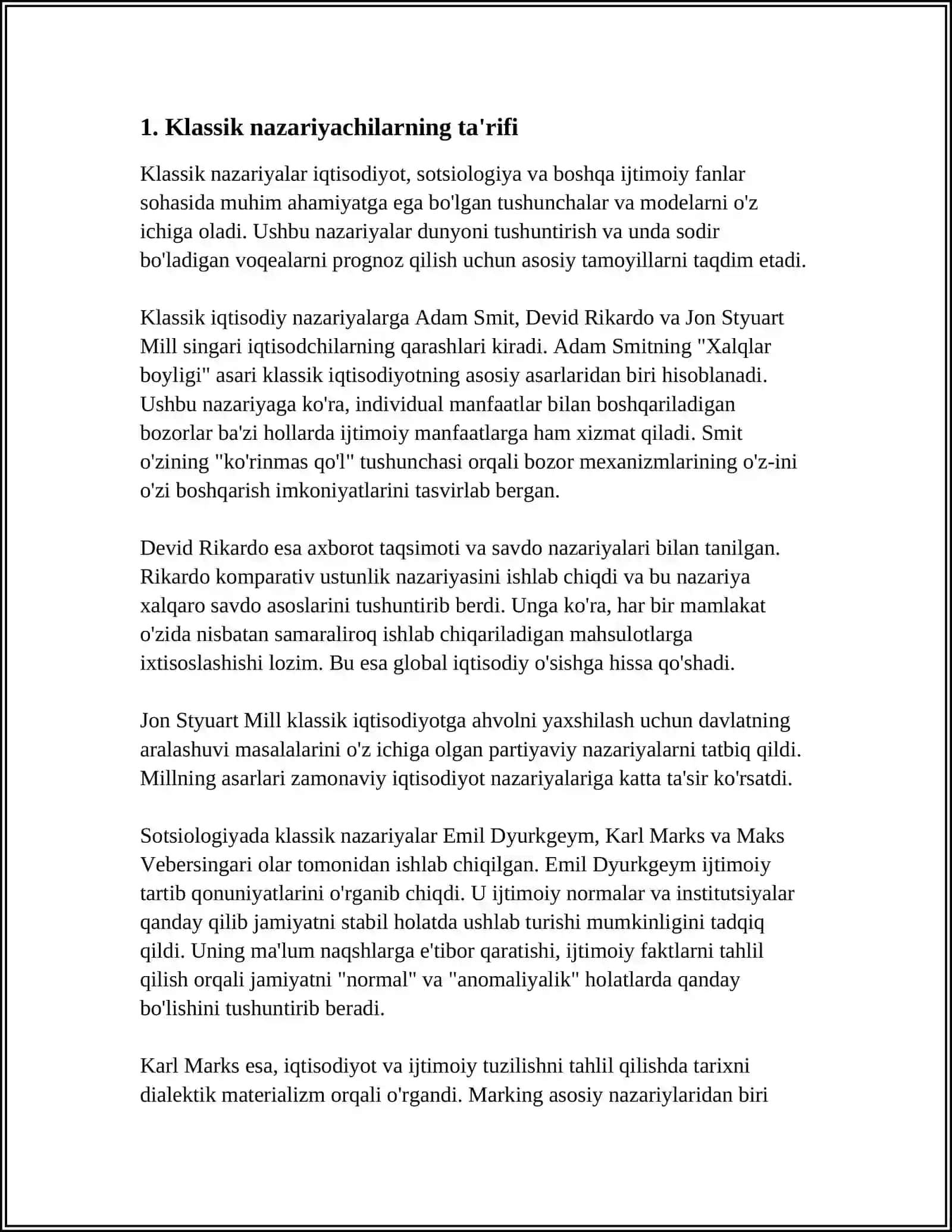 TALIMOTLAR TARIXI FANIDAN KILASSIK NZARYACHILAR HAQIDA MUSTAQIL ISH 4