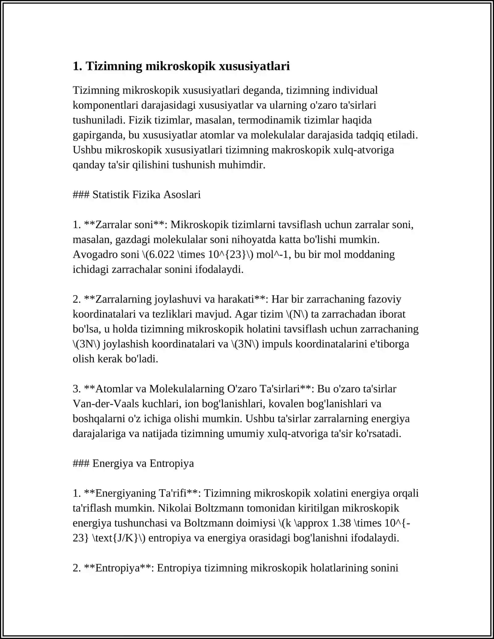 TIZIMNING MIKROSKOPIK XUSUSIYATLARINI O‘RGANISHDA STATISTIC VA TERMODINAMIK USULLAR. IDEAL GAZ QONUNLARI. IDEAL GAZNING HOLAT TENGLAMASI. MOLEKULYAR KINETIK NAZARIYANING ASOSIY TENGLAMASI 4