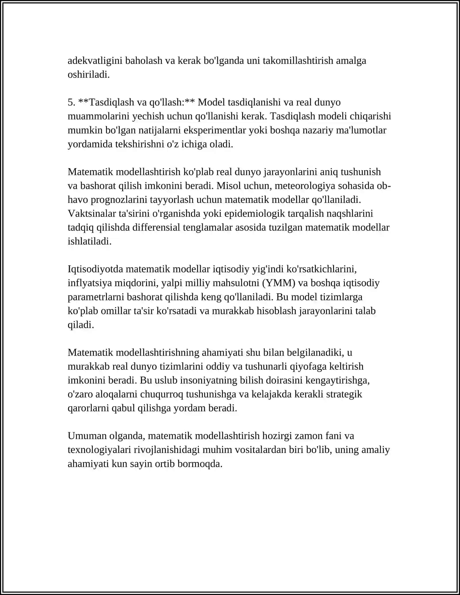 MATEMATIK MODELLASHTIRISH VA UNING ASOSIY BOSQICHLARI 4