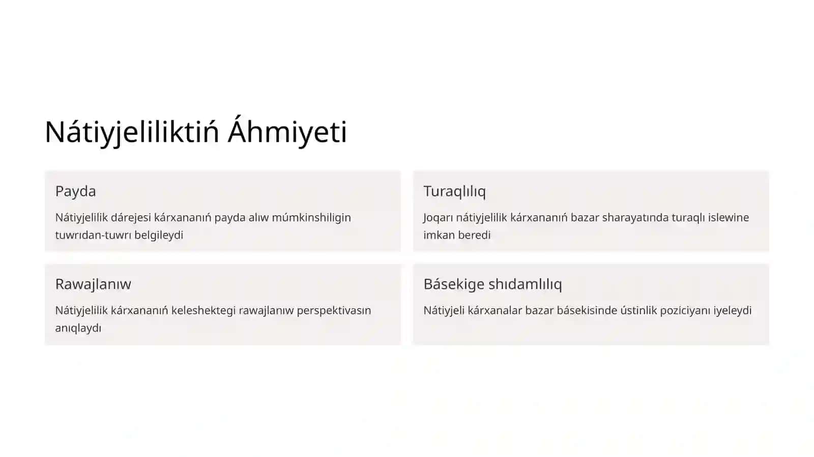 Kárxanada óndiristiń ekonomikalıq nátiyjeliligi hám onıń kórsetkishleri 4
