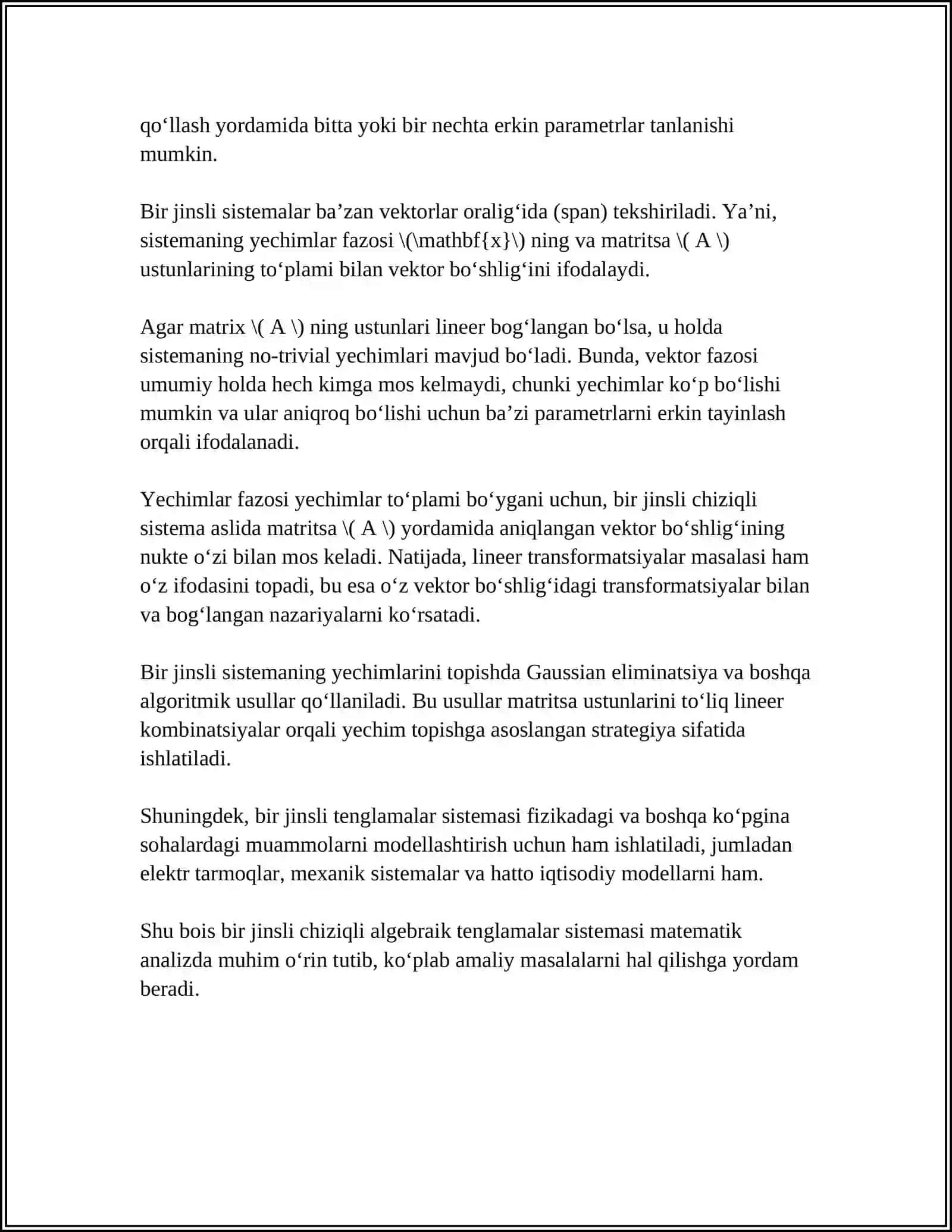 BIR JINSLI CHIZIQLI ALGEBRIK TENGLAMALAR SISTEMASI 4