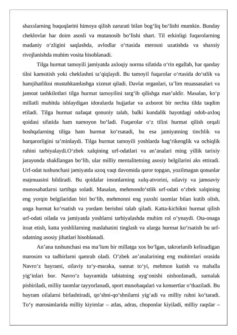 Mamlakat aholisining tili, urf-odati va an’analarining hurmat qilinishi 4