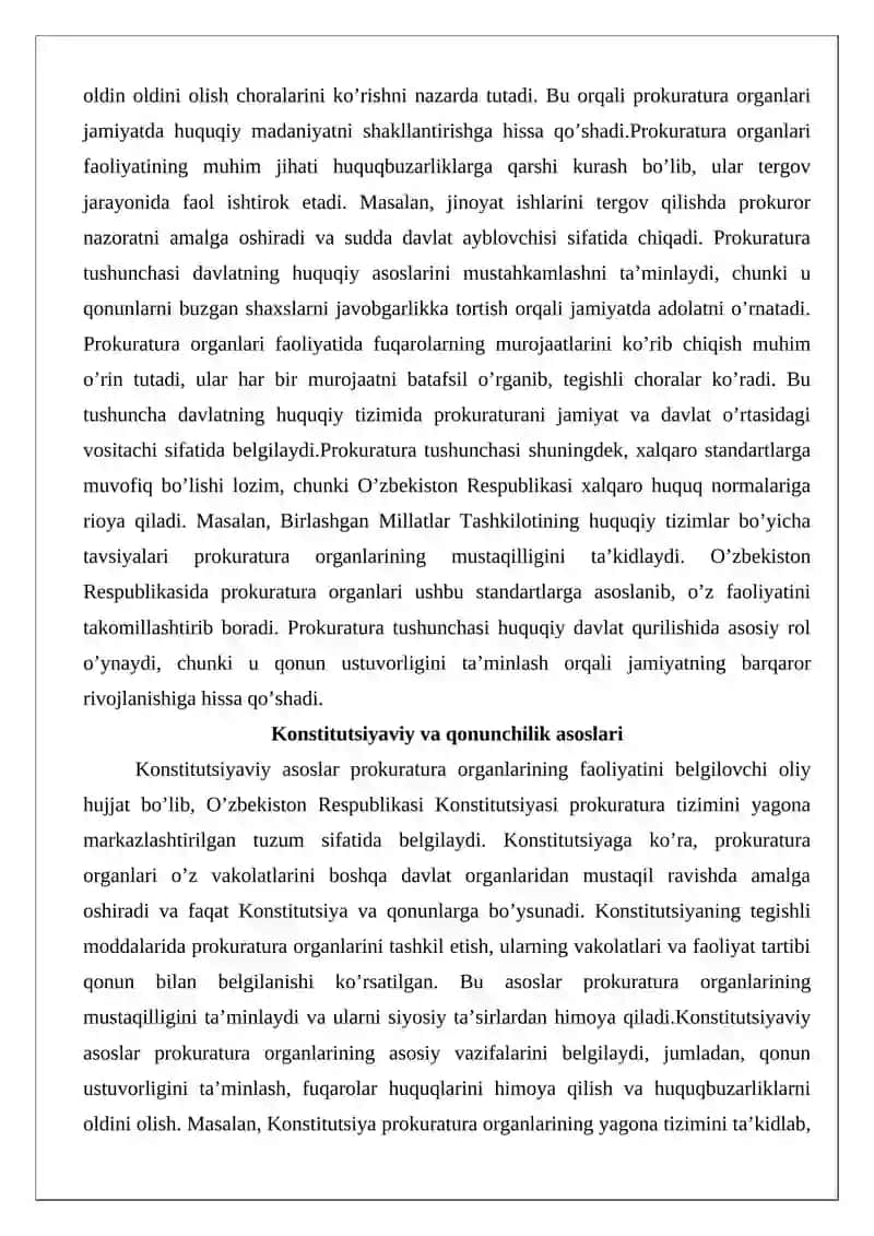 Prokuratura organlari tizimi va vazifalari, ish faoliyatining asosiy prinsiplari 4