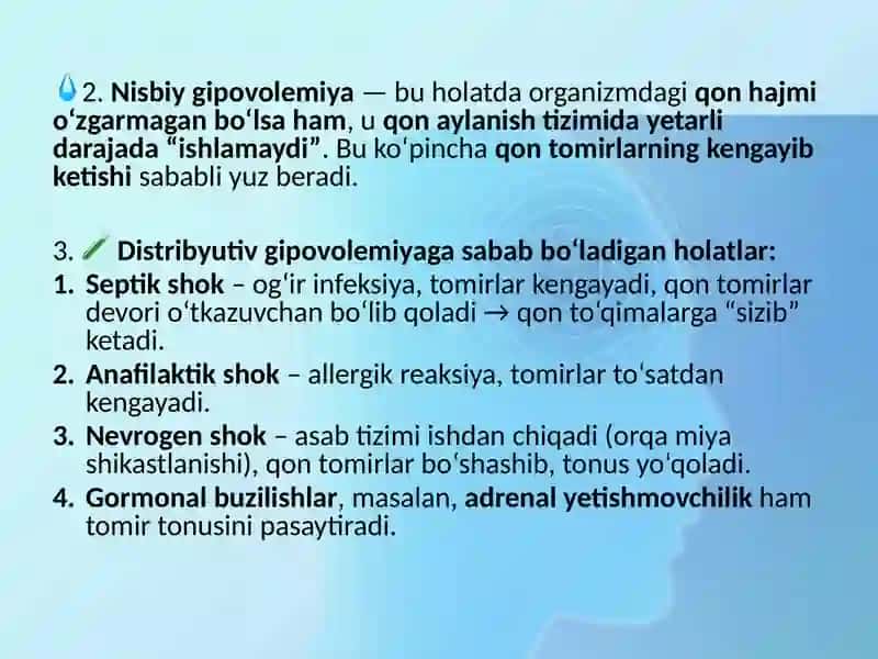 Gipovolemiyalarda qon aylanishining o‘zgarishlari 4