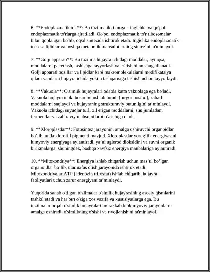 O'SIMLIKLAR SITOLOGIYASI. HUJAYRADA BORADIGAN JARAYONLAR 4