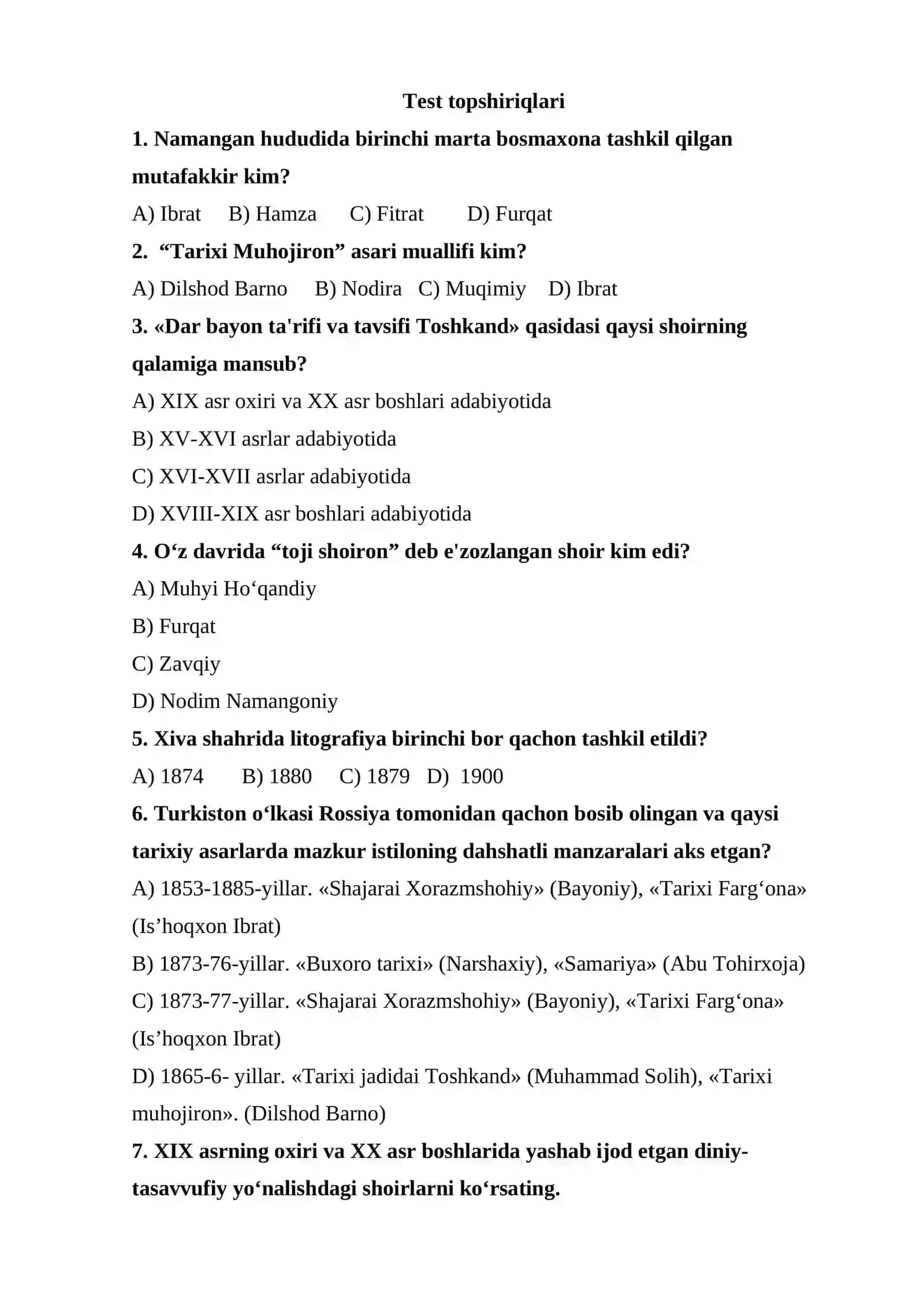 O‘zbek adabiyoti tarixi ( Milliy uyg’onish davri o’zbek adabiyoti – XIX asr oxiri va – XX asr boshlari) 4